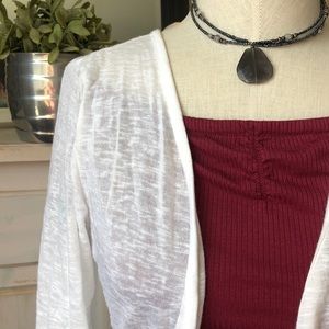 White layering top, cardigan style
